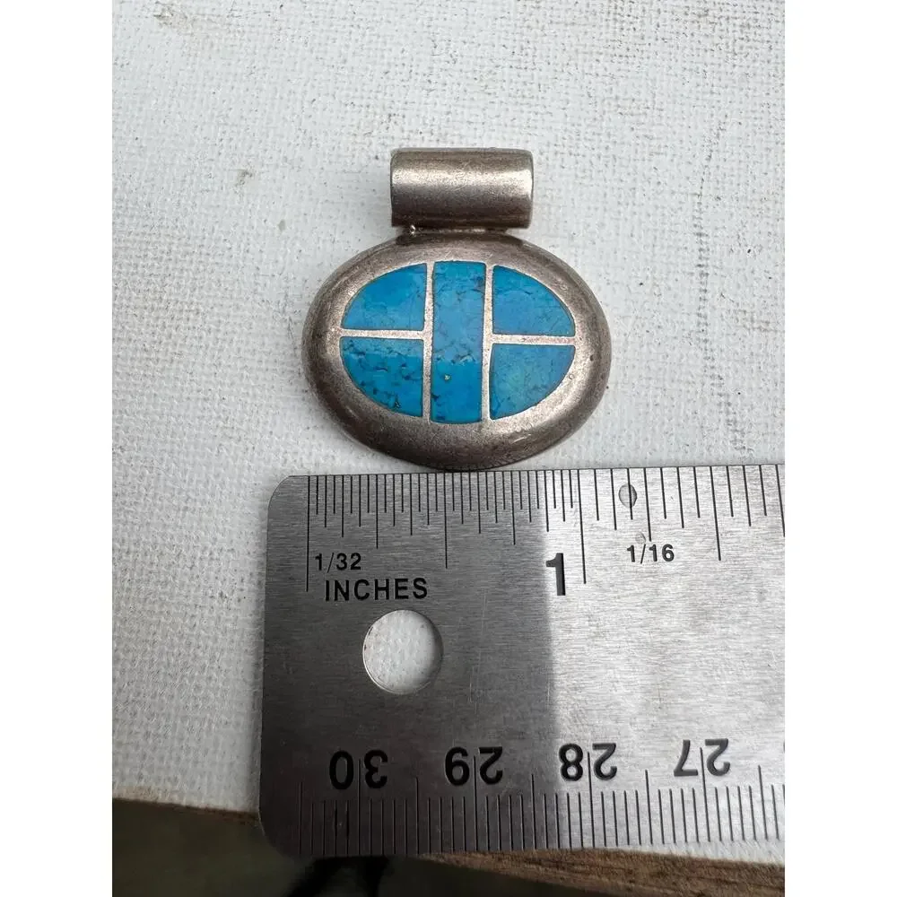 Vintage Sterling Silver Crushed Blue Stone Inlay Pendant - 13 grams